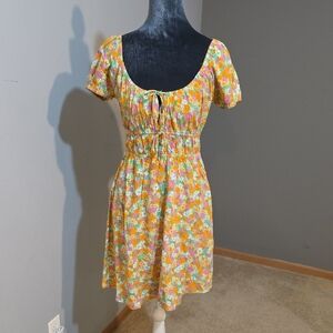 Billabong Floral Mini Dress in Yellow, Orange and Pink Sz L